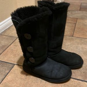 UGG Bailey, triple button boots in black suede, women’s size 9